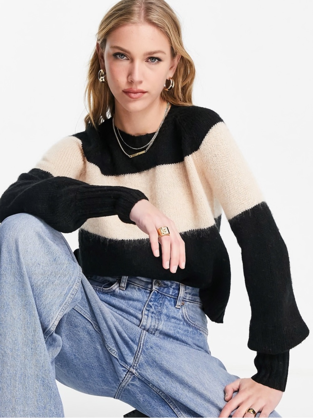 AllSaints Jumper Wide Stripe Sweater Crewneck Sweater  cashmere M